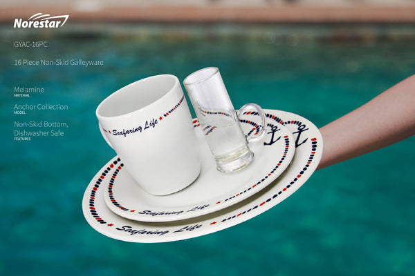 Norestar 20 Piece Melamine Galleyware Dish Set, Nautical